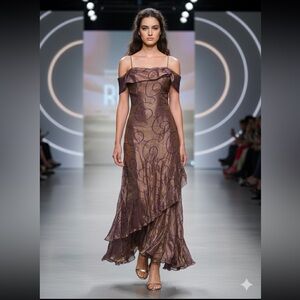 Elegant Purple and gold Off-Shoulder Dress